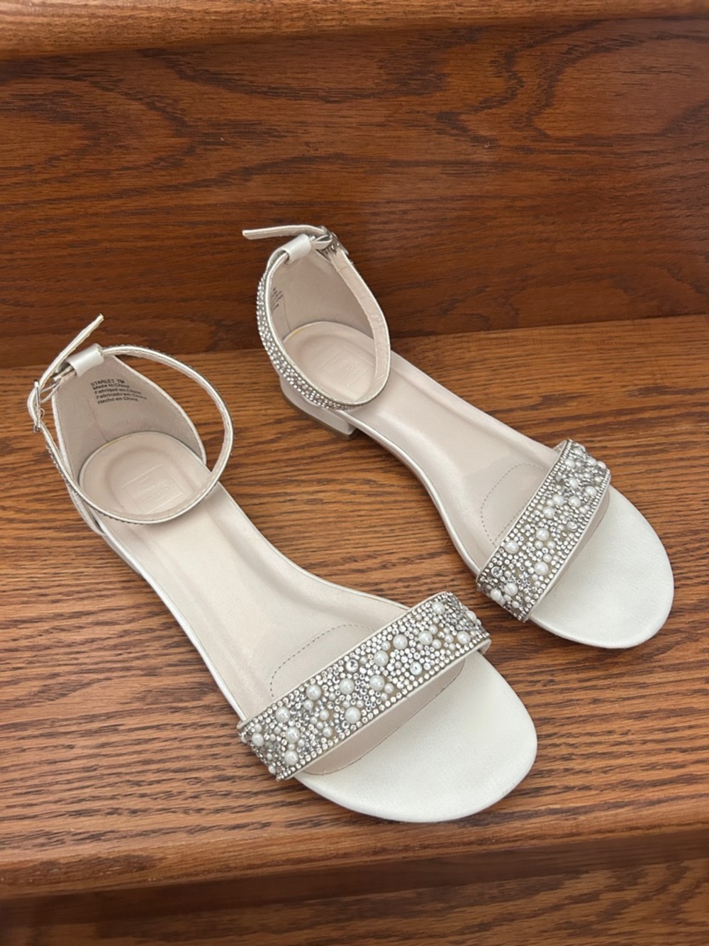 David’s Bridal cute 1/2 ankle strap sandal with pearls/rhinestones